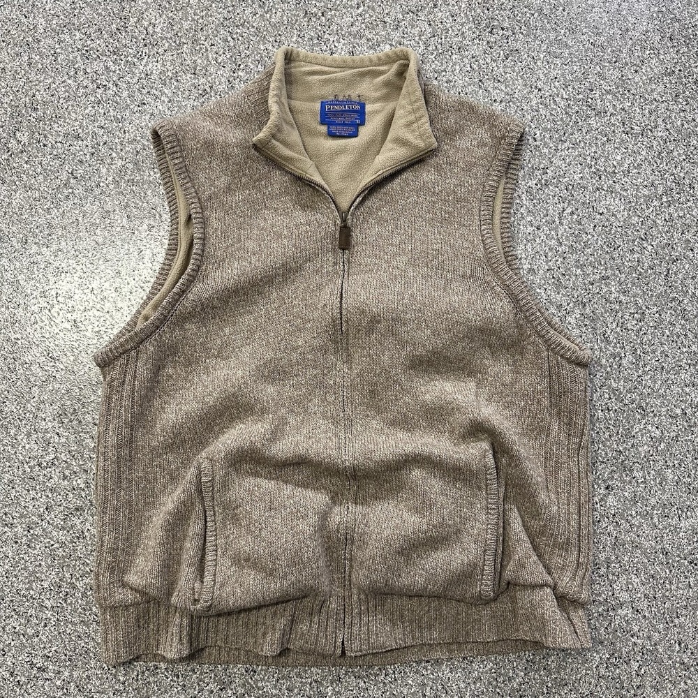 Pendleton Sweater Vest Mens L Vintage Wool Fleece Lined Brown Full Zip